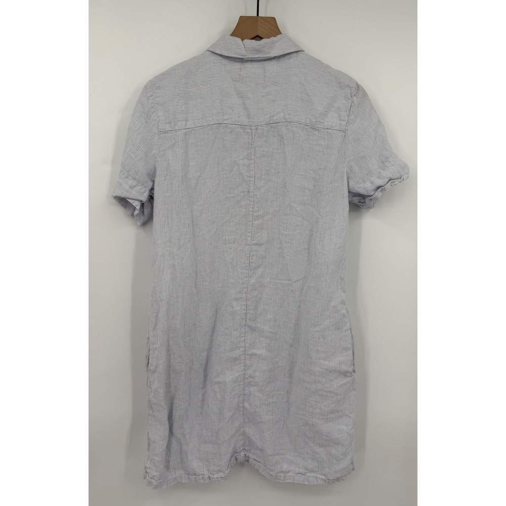 Tahari Dress Womens Medium Blue Striped 100% Linen Short Sleeve Button Up Beach - Picture 2 of 8